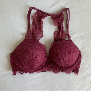 NEW Victorias Secret Pink Lace Date Racerback Push Up Bra in Maroon